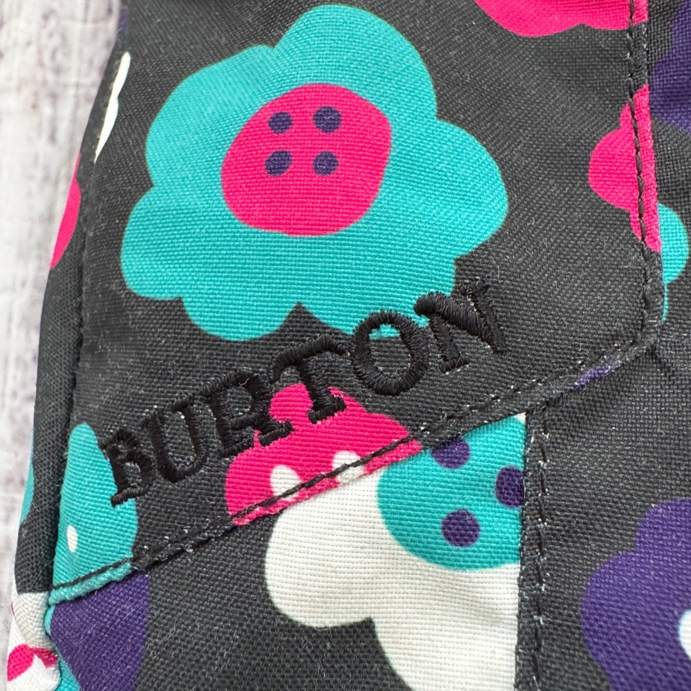 Burton Black Floral Mittens Girls Large Snow Winter Waterproof Ski Snowboard - Picture 2 of 6